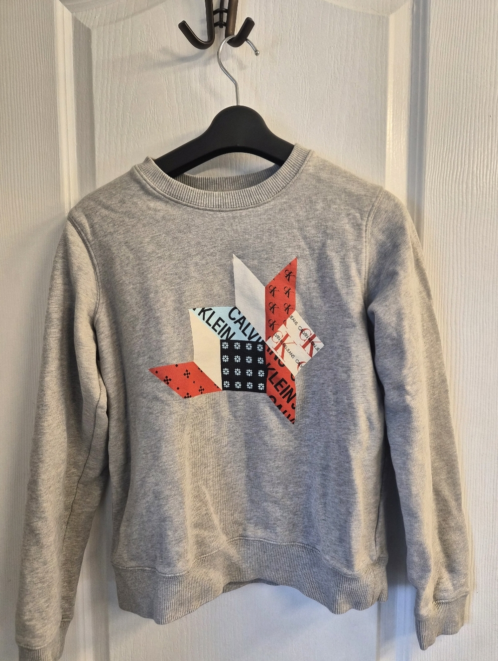 Calvin Klein Kids Light Gray Graphic Patchwork Crewneck Sweatshirt